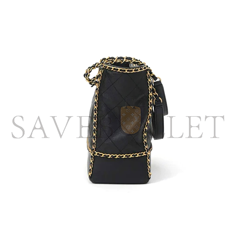 CHANEL BLACK MATELASSÉ CALFSKIN CHAINED SHOPPING TOTE AS2739 (36*30*11cm)